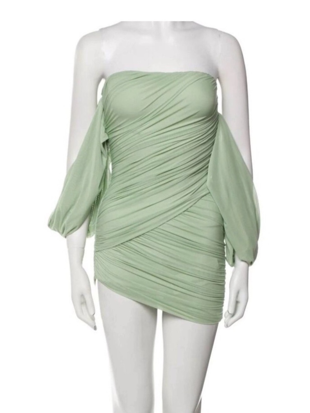 SEROYA  Pale Green Off-Shoulder Mini Dress